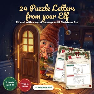 Elf Letters Advent Puzzle | Kids Advent Calendar Printable | 24 Day Christmas Countdown | Elf Door Notes | Siblings Ages 5–11