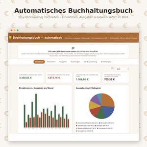 Automatisches Buchhaltungsbuch digital | Etsy CSV Import, EÜR & USt Kleinunternehmer, Rechnungen | Sofort Download