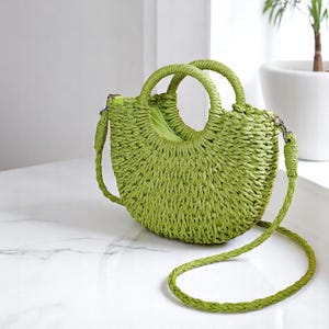 Rattan Tasche, Strandtasche, Crossbody Schultertasche, Schultertasche für Sommer, Crossbody Stroh Geldbörsen