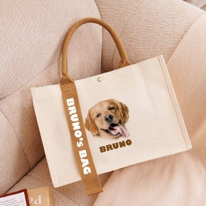 Personalized Dog Mom Bag, Dog Name Tote Bag, Custom Dog Portrait Canvas Bag, Color Tote Bag with Pet Face, Dog Mom Gift, Gift for Dog Owner
