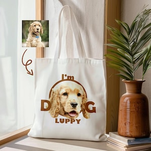 Custom Pet Portrait Tote Bag, Personalized Cat Bag, Tote bag canvas with Pet Face, Gifts for Cat Lovers, Custom Dog Name Bag, Cute Tote Bag