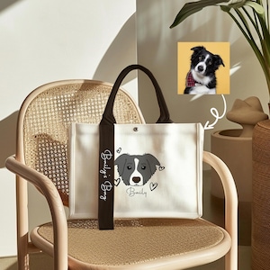Hand-draw Pet Portrait Bag, Custom Dog Name Overnight Bag, Personalized Dog Tote, Dog Outgoing Bag, Dog Mom Gift, Gift Idea For Canine Lover