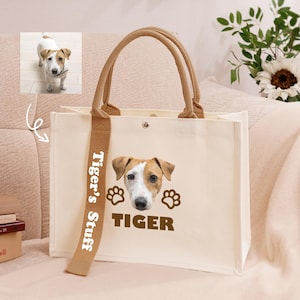 Personalized Dog Mom Bag, Custom Dog Name Outgoing Tote Bag, Dog Portrait Canvas Tote Bag, Dog Stuff Bag, Dog Mom Gift, Gift for Pet Owner