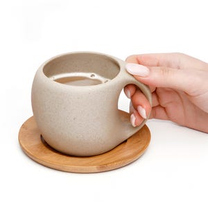 Handmade Ceramic Cup with Saucer 220 ml – Tea or Espresso Set – Pottery Coffee Mug – Rustic Stoneware Drinkware – Artisan Gift Idea