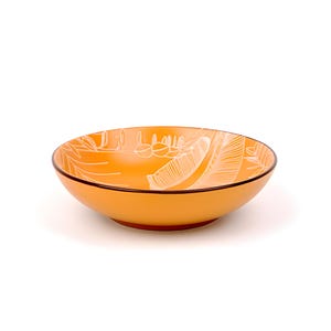 Handcrafted “Botanica” Deep Ceramic Bowl 20 cm – Elegant Botanical Soup Plate with Floral Glaze, Rustic Pottery Tableware, Microwave Safe
