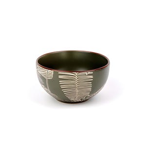 Handcrafted “Botanica” Deep Ceramic Bowl 15 cm – Green Floral Glaze Soup Plate – Rustic Pottery Tableware – Dishwasher & Microwave Safe