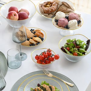 Deep Glass Plate 21 cm – Transparent Gold Rim Bowl – Stylish Glass Dinnerware – Modern Deep Dish – Handmade Glass Tableware
