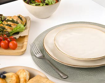 Ceramic Dinner Plate &quot;Elegance&quot; 28 cm – Handcrafted Ivory Glazed Tableware – Minimalist & Durable – Dishwasher Safe Modern Plate