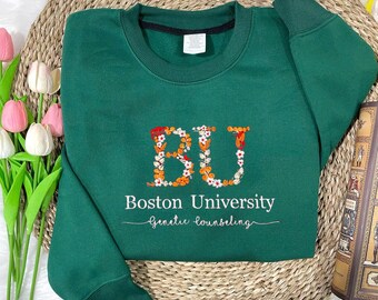 College Floral Embroidered Sweatshirt, Floral Letter Embroidered T-Shirt, Flower College Shirt, High School Shirt
