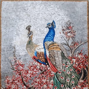 Peacocks Mosaic Wall Art | Mosaic Shower Tile | backsplash tile - mosaic tile murals