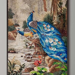Peacock Mosaic Wall Art Backsplash – Handmade Marble Tile Mural for Kitchen - Bathroom and Patio – Custom Sizes & Outdoor Safe