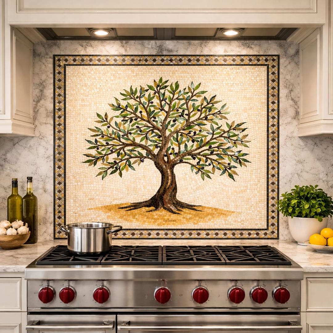 Olive Tree Mosaic Tiles – Tile Mural for Stove Backsplash - Etsy