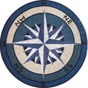Handmade Compass Rose Nautical Marble Mosaic Medallion, marble flooring tiles, Patio Decorative tile