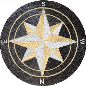 Compass Rose Nautical Marble Mosaic Medallion, marble Mosaic flooring tiles, Patio tile, Pool Mosaic