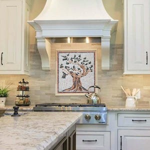 Marble Mosaic Tiles for Kitchen Backsplash or bathroom wall , Olive Tree Mosaic Tiles mural | stove backsplash Tiles