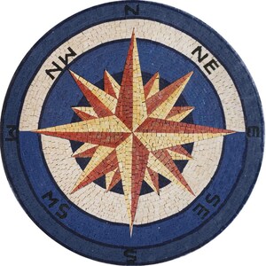 Mosaic tile Compass Rose Nautical Marble Mosaic Medallion, marble flooring tiles, Patio tile