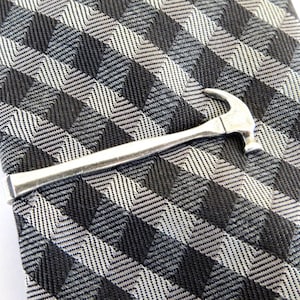 Hammer Tie Clip, Hammer Tie Bar, Sterling Silver Finish, Antiqued Brass Finish