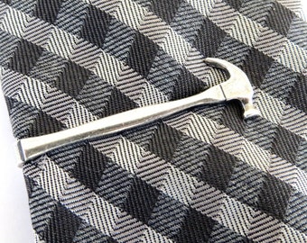 Hammer Tie Clip, Hammer Tie Bar, Sterling Silver Finish, Antiqued Brass Finish