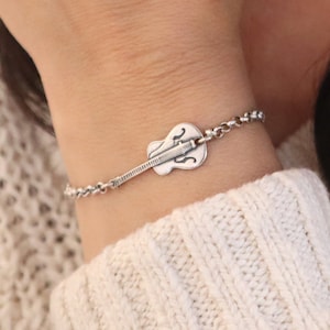 Small Guitar Bracelet, Guitar Anklet, Sterling Silver Finish, Guitar Jewelry, Music Necklace