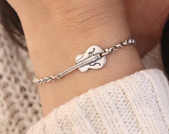 Small Guitar Bracelet, Guitar Anklet, Sterling Silver Finish, Guitar Jewelry, Music Necklace