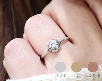 Small Soccer Ring, Soccer Ball Ring, Sports Ring, Unisex Ring, Sterling Silver, Gold, Rose Gold Finishes, Soccer Jewelry