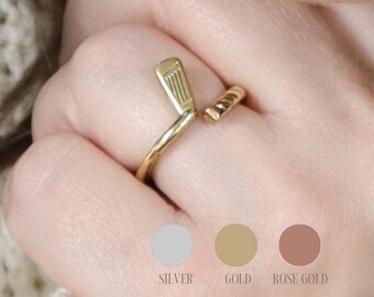 Golf Ring, Unisex Ring, Sterling Silver, Gold, Rose, Adjustable, Golf Club