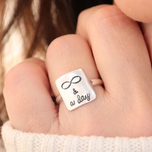 Forever and a Day Quote Ring, Infinity, Motivational Mantra Ring, Quote Jewelry, Sterling Silver Finish, 24K Gold Finish
