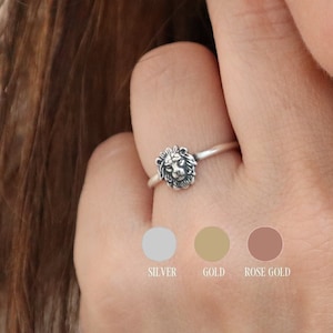 Small Lion Ring, Minimalist Leo Stacking Ring in Sterling Silver, Gold and Rose Gold finishes, Unique Detroit Lions gifts