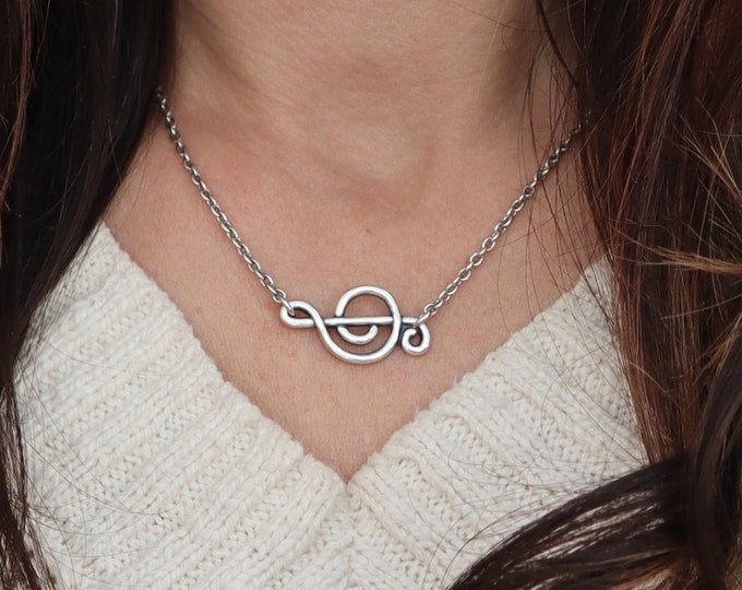 Music Note Necklace, Sterling Silver Finish, Sideways Music Note, G Clef Necklace, Music Jewelry, Music Gifts