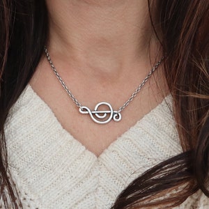 Romantische Note Halskette, Sterling Silber Finish, Seitlich Musik Note, G-Notenschlüssel Halskette, Musik Schmuck, Musik Geschenke