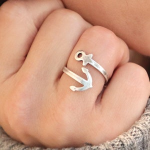 Anchor Ring, Mariners Cross, Nautical Ring, Adjustable Anchor Ring, Sterling SilverFinish