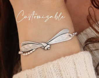 Dragonfly Bracelet, Dragonfly Jewelry, Sterling Silver Finish, Personalized Gift, Remembrance Bracelet, Custom