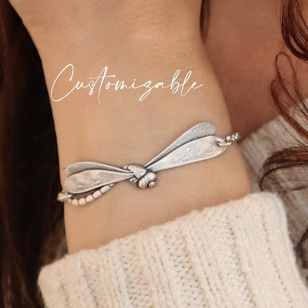 Dragonfly Bracelet, Dragonfly Jewelry, Sterling Silver Finish, Personalized Gift, Remembrance Bracelet, Custom