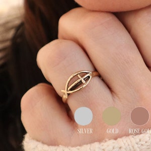 Ichthus Ring, Christian Ring, Ichthys, Fish Cross Ring, Silver, Gold, Rose Gold Finishes, Spiritual Jewelry, Christian Ring, Religious Gifts