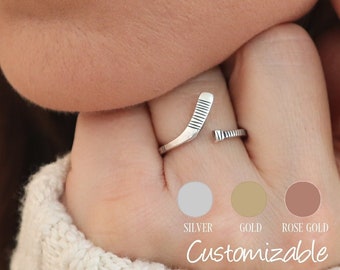 Hockey Ring, The Original Ice Hockey Ring, Girls Hockey Jewelry, Sterling Silver, Gold, Rose, Adjustable, Hockey Stick, Custom, Personalize
