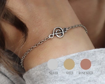 Small Music Note Bracelet, Sterling Silver Finish, Gold Finish, Rose Finish, G Clef Bracelet