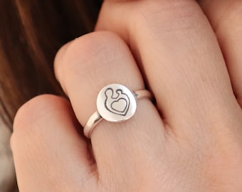 Bague Mère et Enfant, Bague Amour Mère, Argent Massif, Or, Finitions Or Rose