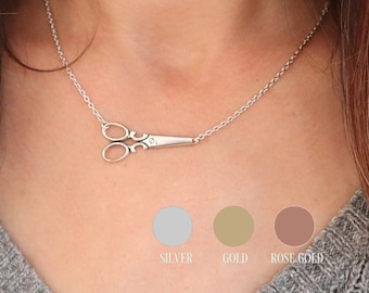 Scissor Necklace- Medium Scissor-Sideways Scissor Necklace- Sterling Silver, Gold, Rose Gold Finishes