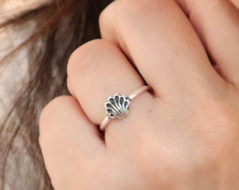 Seashell Ring, Summer Stacking Ring, Sterling Silver Finish, 24K Gold Finish, Band Ring