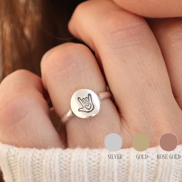 I Love You Ring, Love Sign Language Ring, Hand Gesture Ring, Sterling Silver Finish, 24K Gold Finish, Unisex Ring