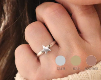 Star Ring, Sterling Silver, Gold, Rose Gold Finishes, Small Star Ring, Stacking Ring, Celestial Ring