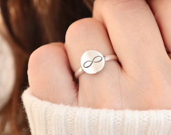 Infinity Band Ring, Infinity Tag, Sterling Silver Finish, 24K Gold Finish Unisex Ring