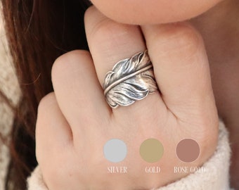 Angel Feather Ring, Sterling Silver Finish, Gold Finish, Rose Gold Finish, Adjustable Feather Ring, Feather Jewelry, Gifts For Her