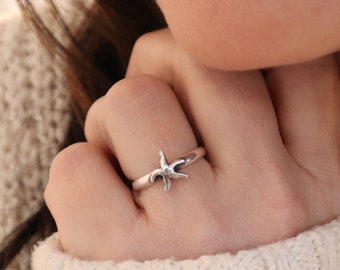 Starfish Ring, Summer Stacking Ring, Sterling Silver Finish, 24K Gold, Rose Gold Finishes, Band Ring