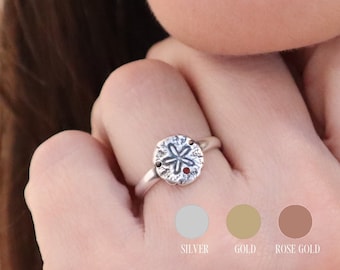 Sand Dollar Ring, Summer Stacking Ring, Sterling Silver Finish, 24K Gold Finish, Band Ring
