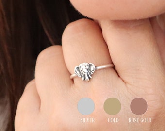 Small Elephant Ring, Skinny Elephant Stacking Ring, Sterling Silver Finish, 24K Gold Finish, Skinny Band Ring