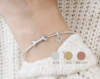 Dog Bone Bangle, Bone Bracelet, Sterling Silver, Gold, Rose Gold Finishes