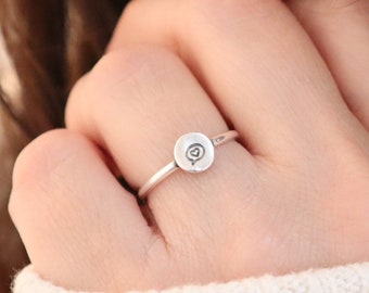 Thinking of You Ring, I Love You Small Heart Ring, Skinny Heart Bubble Tag Ring, Sterling Silver Finish, 24K Gold Finish, Skinny Band Ring