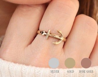 Anchor Ring, Sideways Anchor Ring, Cross Ring, Silver, Gold, Rose Gold Finishes, Anchor Band Ring