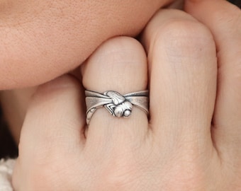 Dragonfly Ring, Adjustable, Sterling Silver Finish